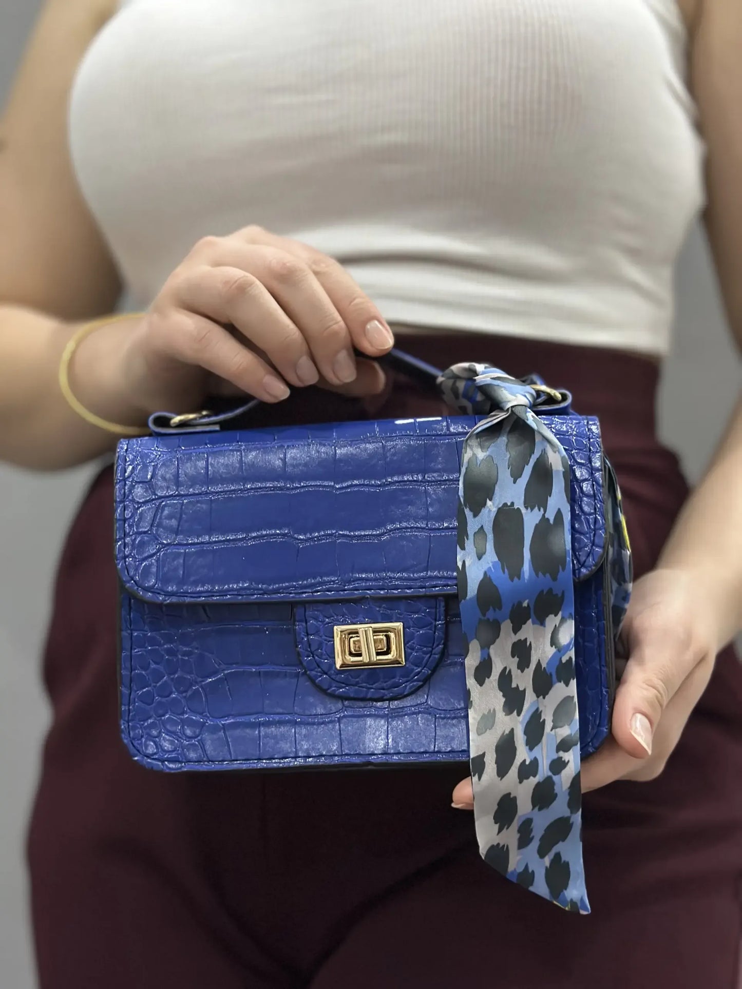 Kadın Kroko Desen Mini El Çantası – Mavi