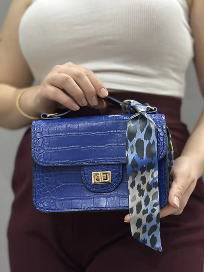 Kadın Kroko Desen Mini El Çantası – Mavi