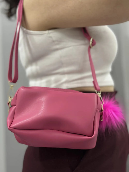 Kadın Yumuşak Dokulu Mini Omuz Çantası – Fuşya