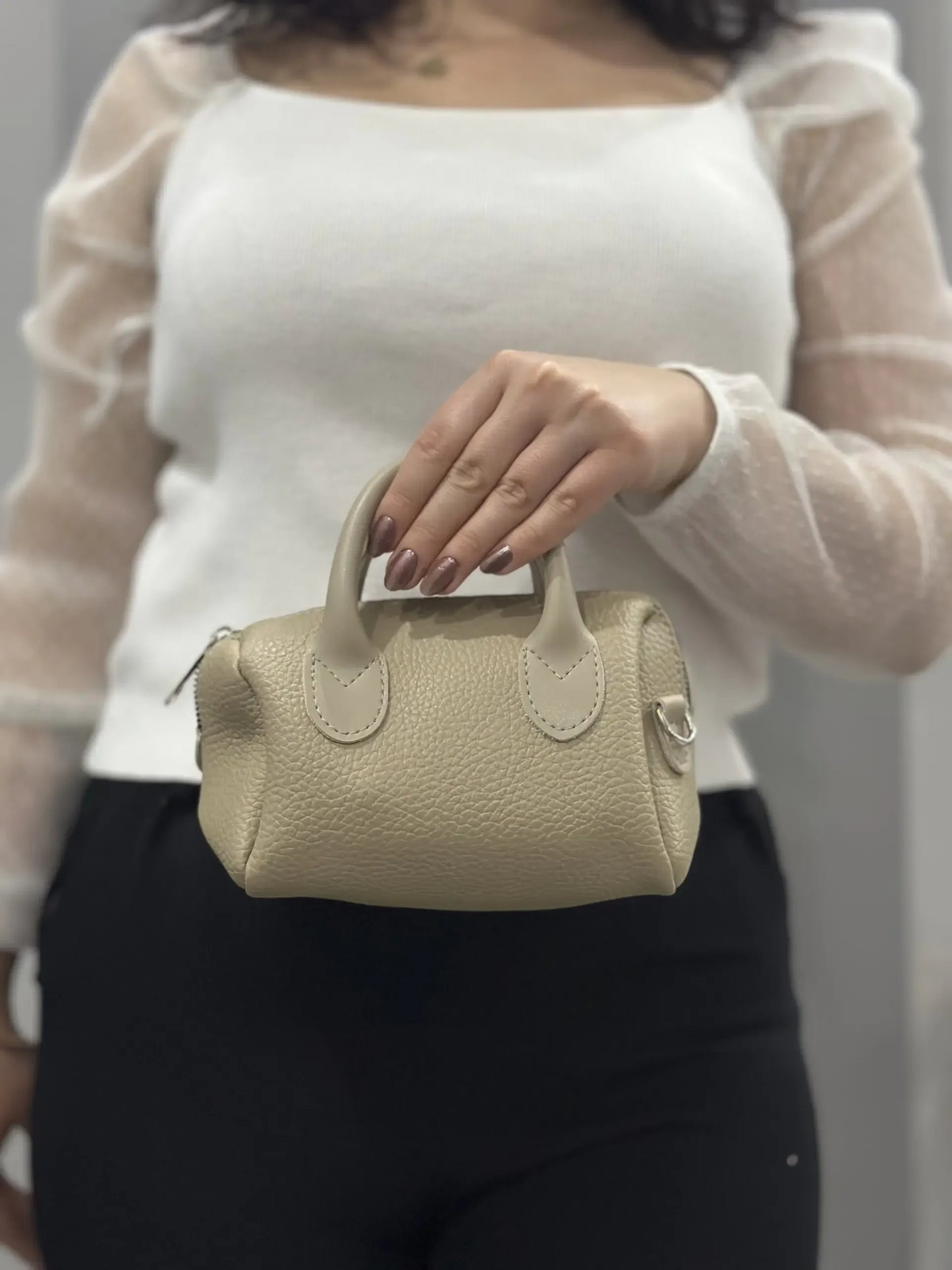 Trend Mini Boston Çanta - Şık ve Pratik | Krem/Bej Rengi