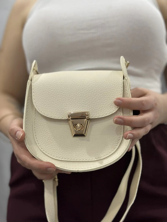 Klasik Tokalı Omuz Çantası - Elegans ve Şıklık | Bej/Krem Rengi