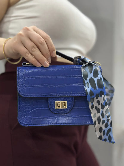 Kadın Kroko Desen Mini El Çantası – Mavi