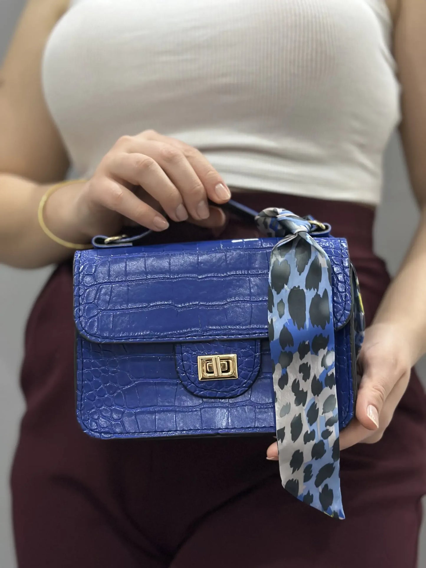 Kadın Kroko Desen Mini El Çantası – Mavi