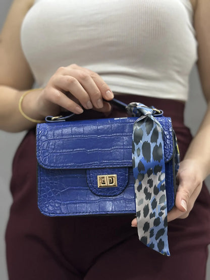 Kadın Kroko Desen Mini El Çantası – Mavi