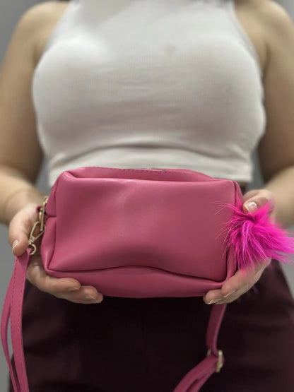 Kadın Yumuşak Dokulu Mini Omuz Çantası – Fuşya