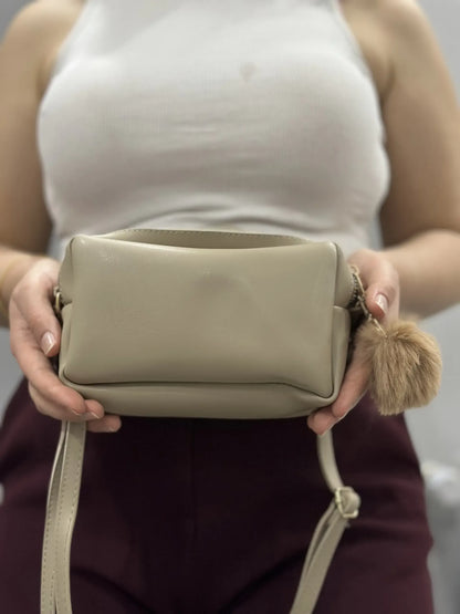 Kadın Yumuşak Dokulu Mini Omuz Çantası – Bej