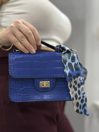 Kadın Kroko Desen Mini El Çantası – Mavi