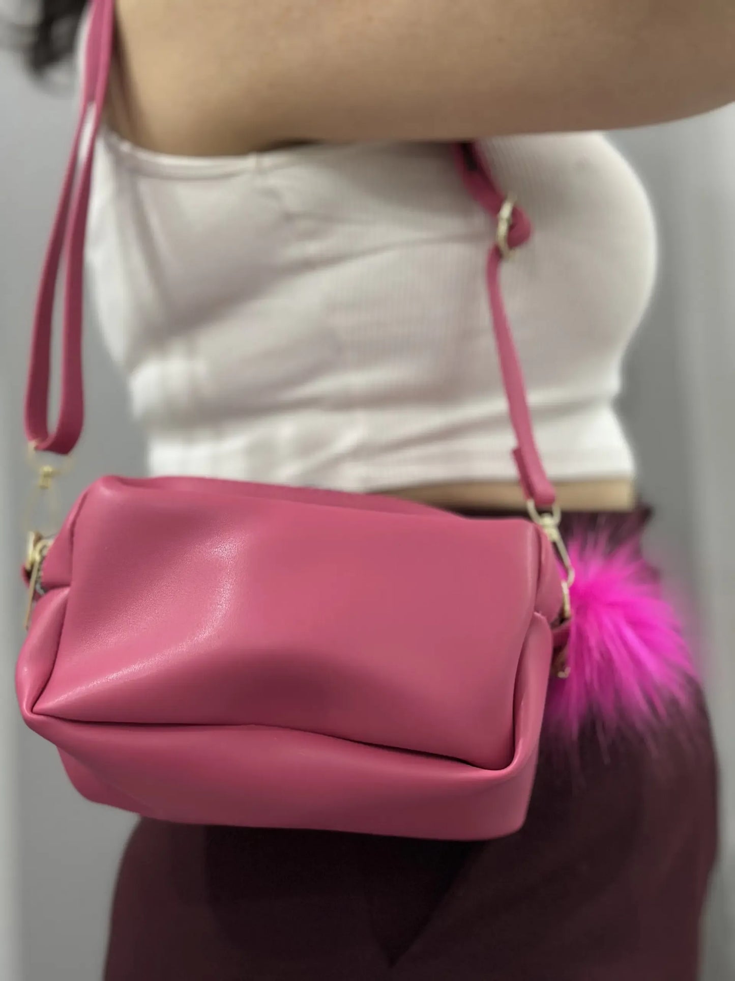 Kadın Yumuşak Dokulu Mini Omuz Çantası – Fuşya