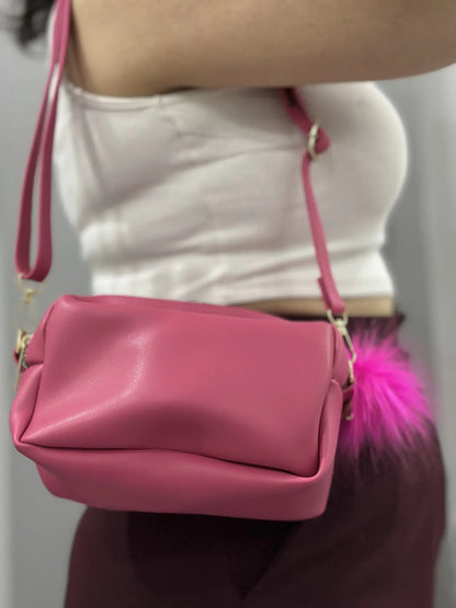 Kadın Yumuşak Dokulu Mini Omuz Çantası – Fuşya