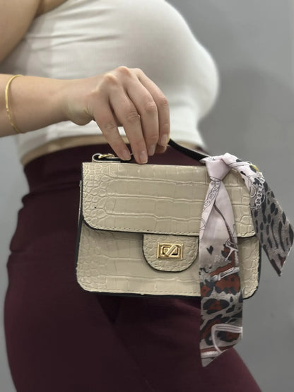 Kadın Kroko Desen Mini El Çantası – Krem