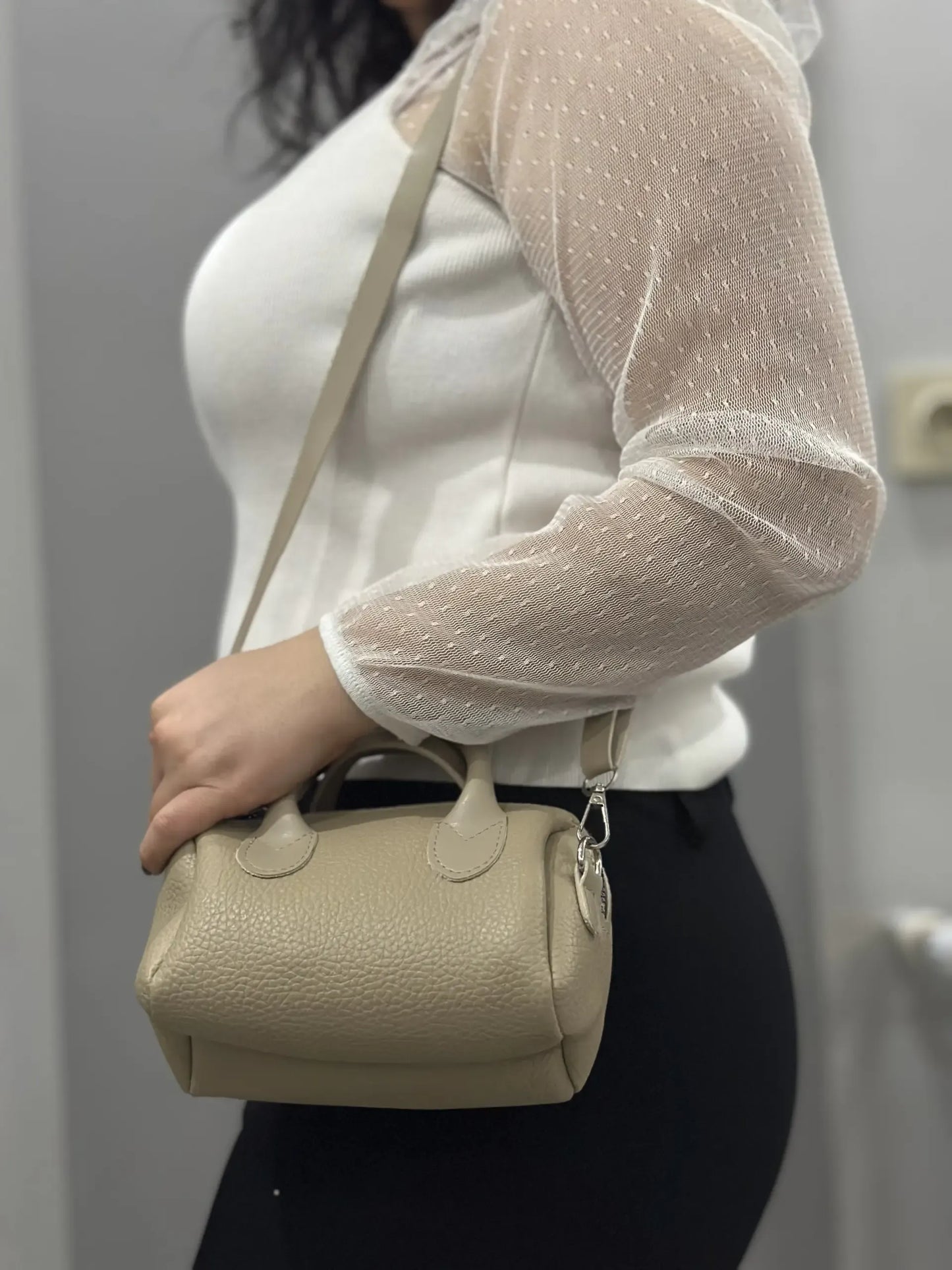 Trend Mini Boston Çanta - Şık ve Pratik | Krem/Bej Rengi